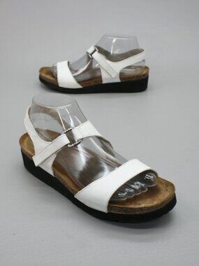 NAOT 40 Ladies 9 Pamela White Wedge Slingback Rhinestone Hook Loop Shoes Sandals